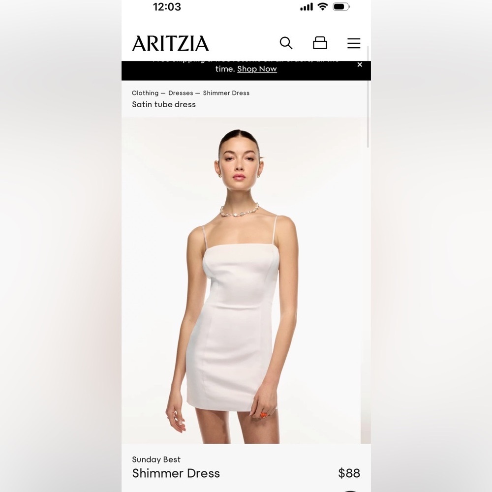 White satin Aritzia dress never worn, with tags